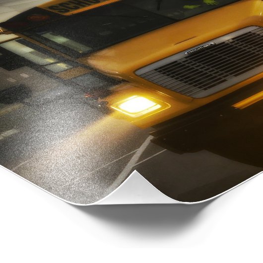 Afdrukken, schoolbus in mist foto afdruk (Hoek)