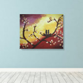 Afdrukken Tortelduifjes lentestrek Canvas (Insitu (Houten vloer))