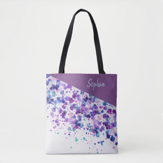 Afdrukken Turquoise en Lavender Paint Splatter Tote Bag (Voorkant)