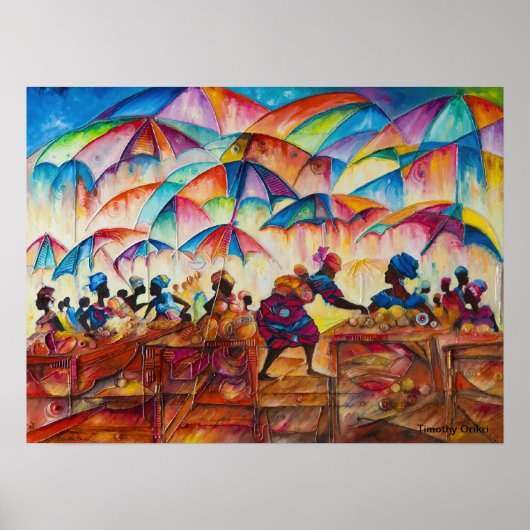 Afdrukken van Afrikaanse markt II-Canvas Poster (Voorkant)