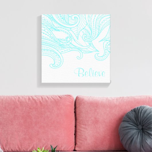 Afdrukken van Aqua Boho Style Wall Decor Canvas (Insitu (Woonkamer))