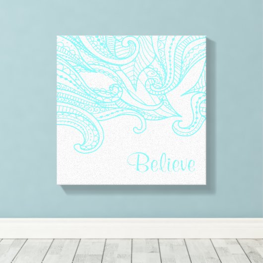 Afdrukken van Aqua Boho Style Wall Decor Canvas (Insitu (Houten vloer))