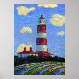 Afdrukken van bundelvuurtoren en lavendervelden poster