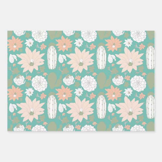 Afdrukken van Cacti Peach Green Inpakpapier Vel (Voorkant 2)
