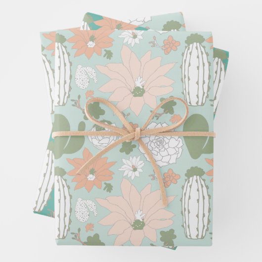 Afdrukken van Cacti Peach Green Inpakpapier Vel (In situ)