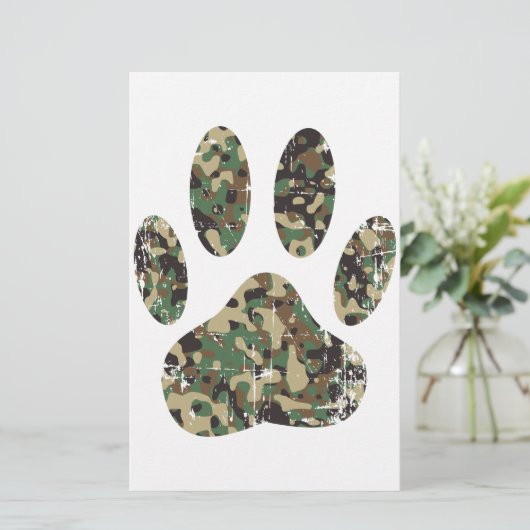 Afdrukken van camo Dog Paw Briefpapier (Staand voorkant)