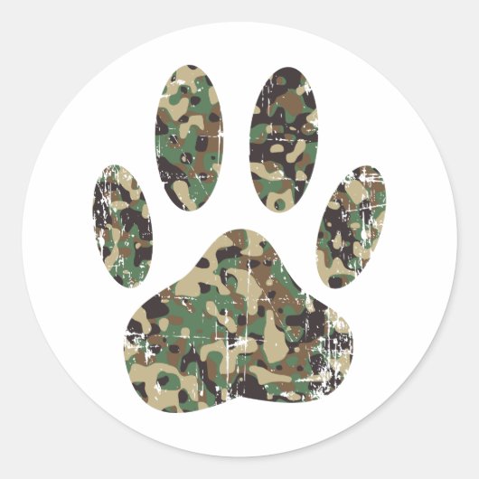 Afdrukken van camo Dog Paw Ronde Sticker (Voorkant)