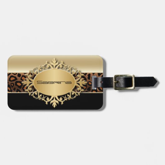 Afdrukken van champagne, Black en Leopard Bagagelabel (Voorkant horizontaal)