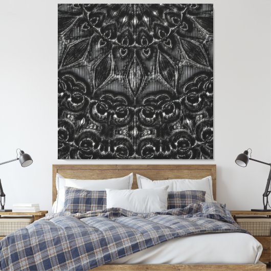 Afdrukken van Charcoal Mandala Canvas (Insitu (Slaapkamer))