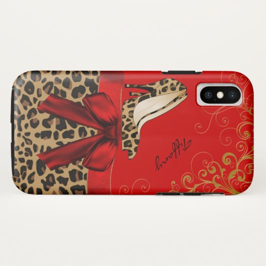 Afdrukken van Chic Red en Leopard Case-Mate iPhone Case (Achterkant (horizontaal))