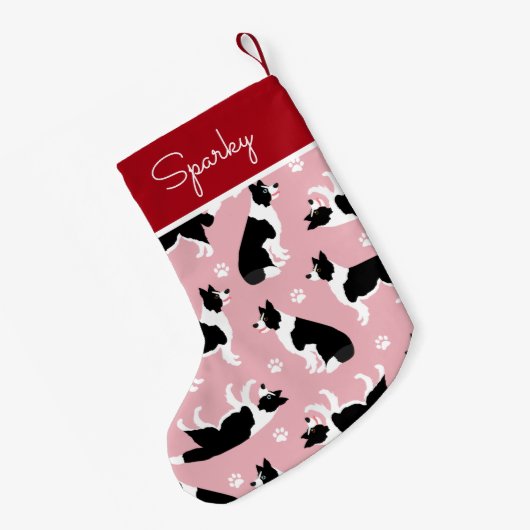 Afdrukken van Collie en Paw-rand Kleine Kerstsok (Achterkant (Hangend))