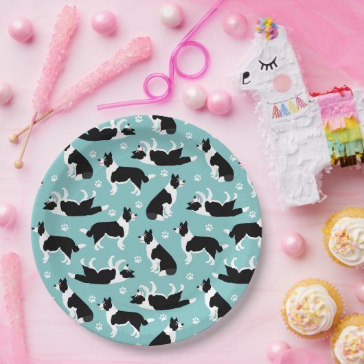 Afdrukken van Collie en Paw-rand Papieren Bordje (Feest)