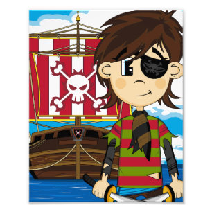Afdrukken van Cute Pirate en Ship Photo Print Foto Afdruk