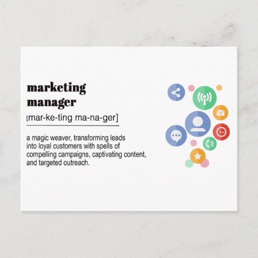 Afdrukken van definitie van marketingmanager briefkaart (Voorkant)