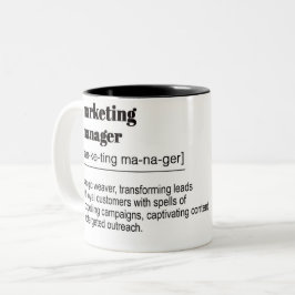 Afdrukken van definitie van marketingmanager tweekleurige koffiemok