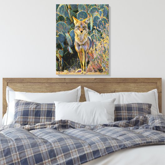 Afdrukken van desert Coyote Sentry Canvas (Insitu (Slaapkamer))