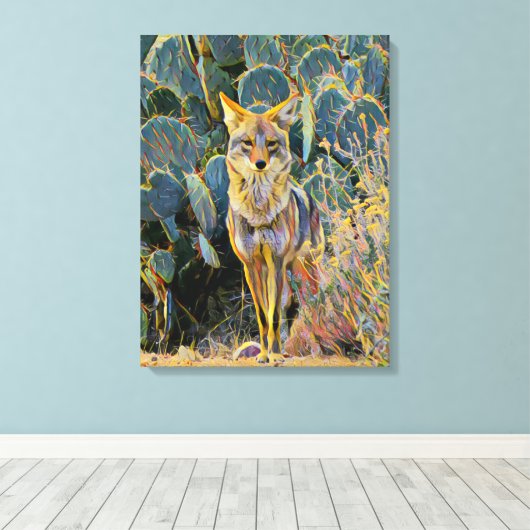 Afdrukken van desert Coyote Sentry Canvas (Insitu (Houten vloer))