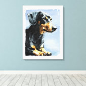 Afdrukken van een schilderij van een teckel (Insitu (Houten vloer))