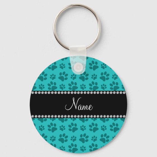 Afdrukken van gepersonaliseerde naam turquoise dog sleutelhanger (Voorkant)