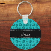 Afdrukken van gepersonaliseerde naam turquoise dog sleutelhanger (Voorkant)