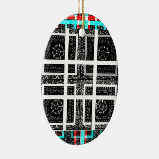 Afdrukken van geruite patroonillustraties keramisch ornament (Rechts)