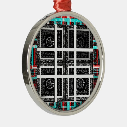 Afdrukken van geruite patroonillustraties metalen ornament (Rechts)