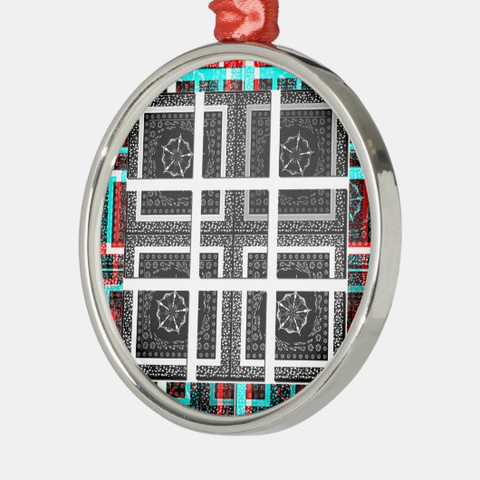 Afdrukken van geruite patroonillustraties metalen ornament (Links)