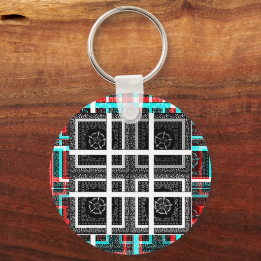 Afdrukken van geruite patroonillustraties sleutelhanger (Voorkant)
