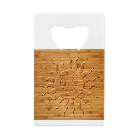 Afdrukken van glimlachende zonnezijde in hout creditkaart flessenopener (Achterkant)