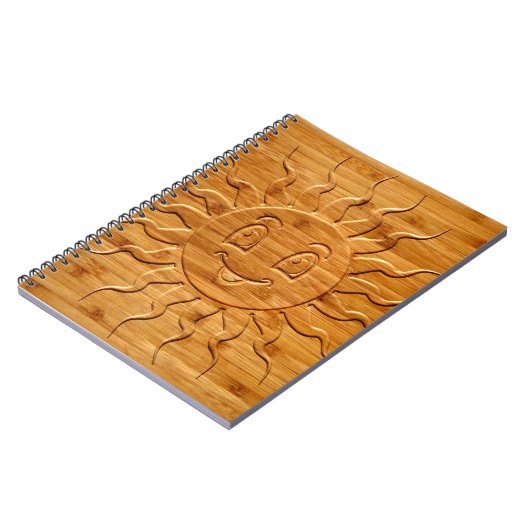 Afdrukken van glimlachende zonnezijde in hout notitieboek (Linkerzijde)