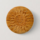 Afdrukken van glimlachende zonnezijde in hout ronde button 5,7 cm (Voorkant)