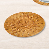 Afdrukken van glimlachende zonnezijde in hout ronde kartonnen onderzetter (Gebogen)