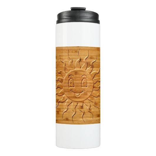 Afdrukken van glimlachende zonnezijde in hout thermosbeker (Voorkant)