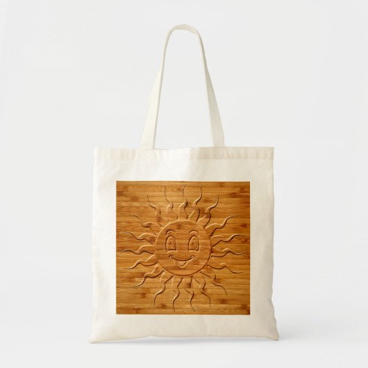 Afdrukken van glimlachende zonnezijde in hout tote bag (Voorkant)