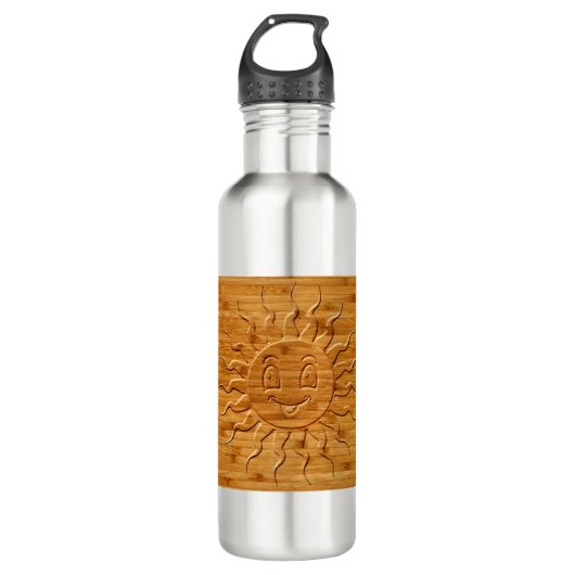 Afdrukken van glimlachende zonnezijde in hout waterfles  (Voorkant)