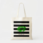 Afdrukken van groene lips en strips tote bag (Voorkant)