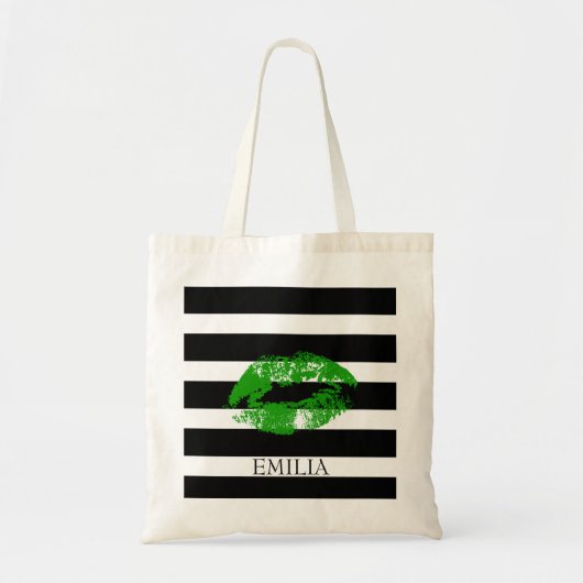 Afdrukken van groene lips en strips tote bag (Voorkant)