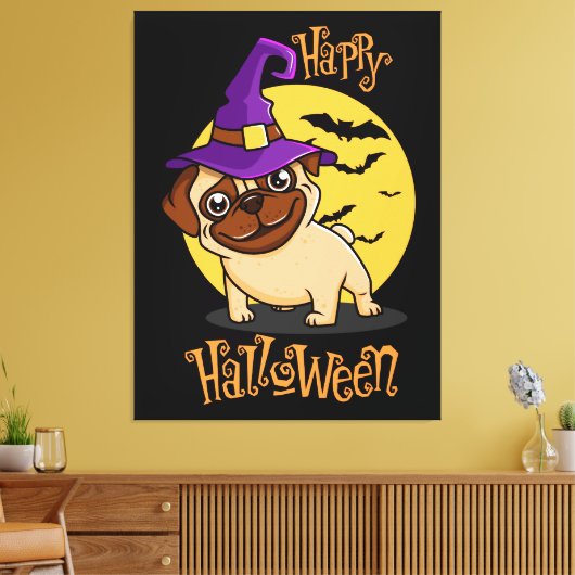 Afdrukken van Halloween Puggy Canvas (Insitu (Woonkamer))