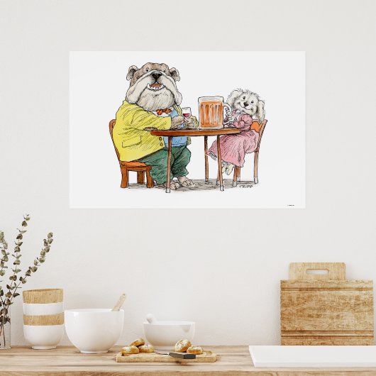 Afdrukken van kazen met een donkere hond poster (Keuken)