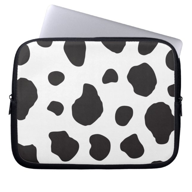 Afdrukken van koe, Koe Patroon, Koe spots, zwart-w Laptop Sleeve (Voorkant)
