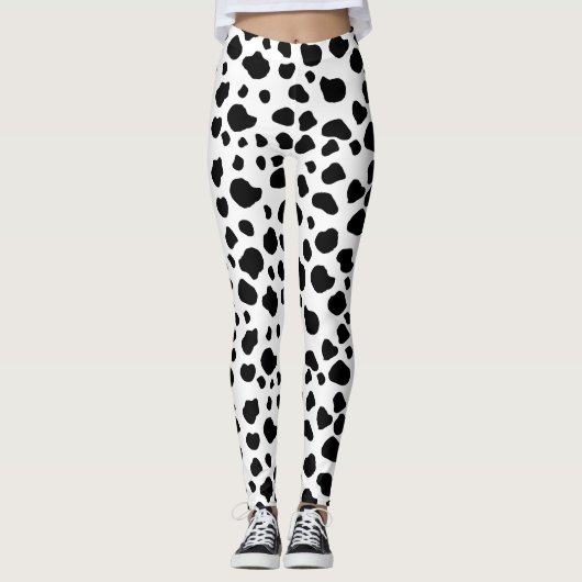 Afdrukken van koe, Koe Patroon, Koe spots, zwart-w Leggings (Voorkant)
