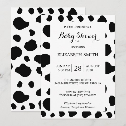 Afdrukken van koe, Koeien, zwart-wit, Baby shower Kaart (Voorkant / Achterkant)