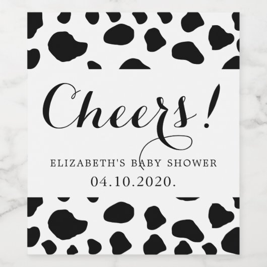 Afdrukken van koe, Koeien, zwart-wit, Baby shower Wijn Etiket (Enkel label)