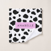 Afdrukken van koe, Koeien, zwart-wit, Jouw naam Bad Handdoek (Wasdoekje)