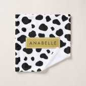 Afdrukken van koe, Koeien, zwart-wit, Jouw naam Bad Handdoek (Wasdoekje)