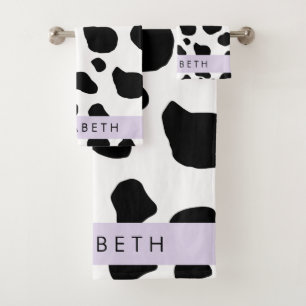 Afdrukken van koe, Koeien, zwart-wit, Jouw naam Bad Handdoek