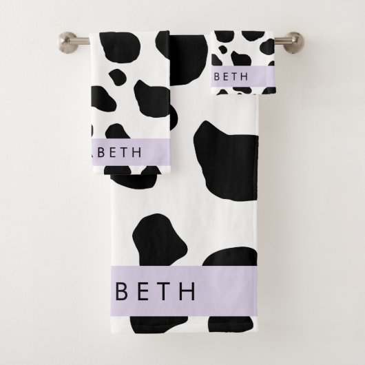 Afdrukken van koe, Koeien, zwart-wit, Jouw naam Bad Handdoek (Insitu)