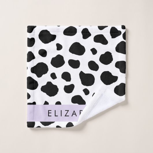 Afdrukken van koe, Koeien, zwart-wit, Jouw naam Bad Handdoek (Wasdoekje)