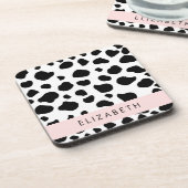 Afdrukken van koe, Koeien, zwart-wit, Jouw naam Bier Onderzetter (Linkerzijde)