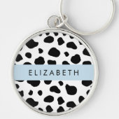 Afdrukken van koe, Koeien, zwart-wit, Jouw naam Sleutelhanger (Voorkant)